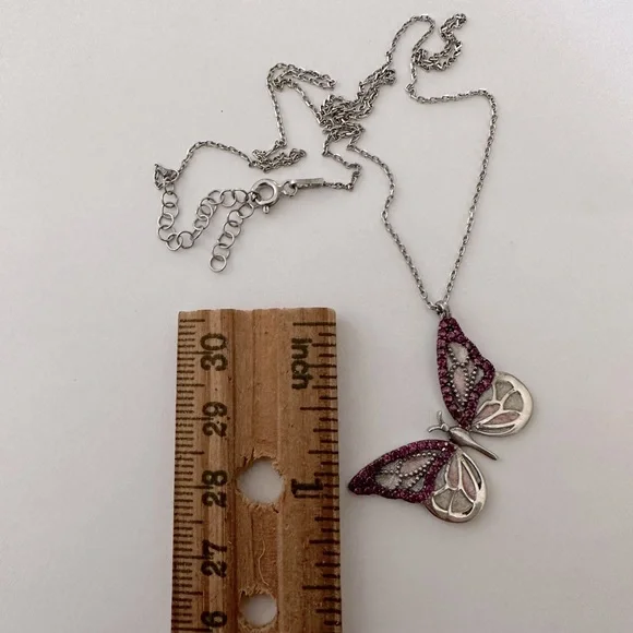 925 Silver butterfly necklace handmade enamel cz stones - Picture 6 of 8